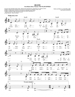 page one of Believe (from The Polar Express) (Easy Lead Sheet / Fake Book)