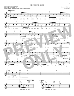page one of No Sweeter Name (Easy Lead Sheet / Fake Book)
