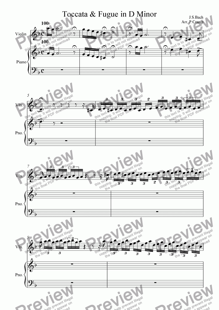 page one of Toccata & Fugue in D Minor (Piano & Violin)