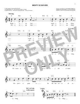 page one of Mighty Is Our God (Easy Lead Sheet / Fake Book)