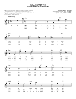 page one of I Will Wait For You (Lead Sheet / Fake Book)