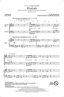 page one of Human (arr. Mac Huff) (SAB Choir)