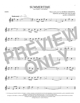 page one of Summertime (French Horn Solo)
