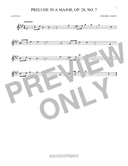 page one of Prelude In A Major, Op. 28, No. 7 (Alto Sax Solo)