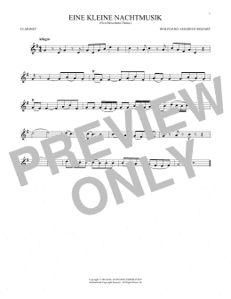 page one of Eine Kleine Nachtmusik ("Serenade"), First Movement Excerpt (Clarinet Solo)