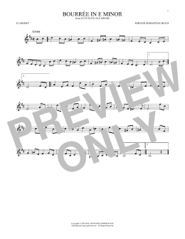 page one of Bourree In E Minor (Clarinet Solo)