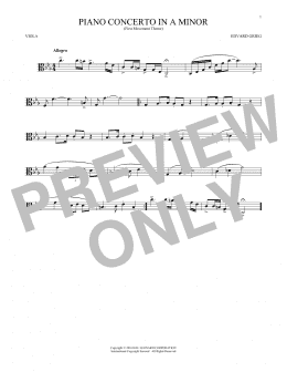 page one of Piano Concerto In A Minor, Op. 16 (Viola Solo)
