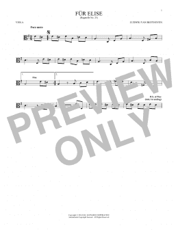 page one of Fur Elise, WoO 59 (Viola Solo)