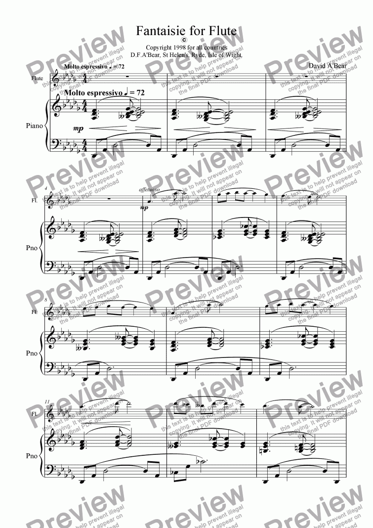 page one of Fantaisie for Flute