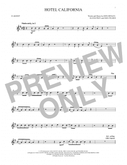 page one of Hotel California (Clarinet Solo)
