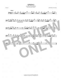 page one of Allegro I, RV 269 ("Spring") (First Movement Theme) (Cello Solo)