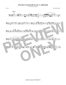 page one of Piano Concerto In A Minor, Op. 16 (Cello Solo)