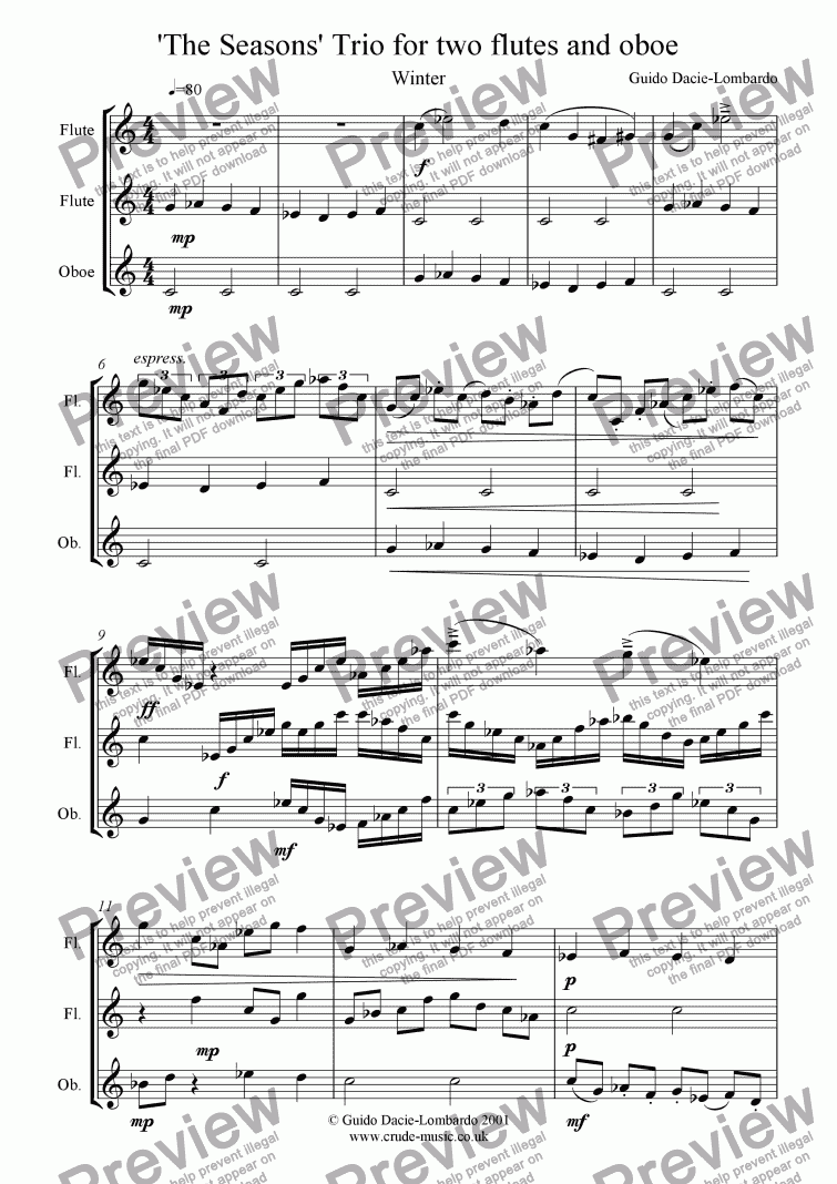 page one of Part 2 of'The Seasons' for two flutes and oboe: Winter