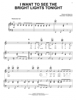 page one of I Want To See The Bright Lights Tonight (Piano, Vocal & Guitar Chords (Right-Hand Melody))
