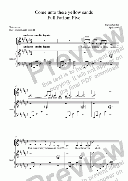 page one of The Tempest - Full Fathom Five (S solo, children’s chorus, piano)