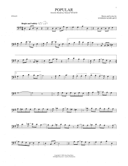 page one of Popular (from Wicked) (Cello Solo)