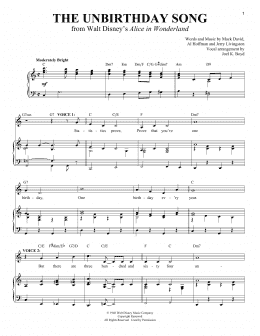 page one of The Unbirthday Song (from Alice In Wonderland) (Vocal Duet)