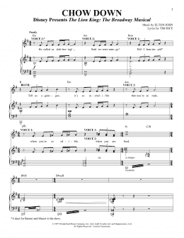 page one of Chow Down (from The Lion King: Broadway Musical) (Vocal Duet)
