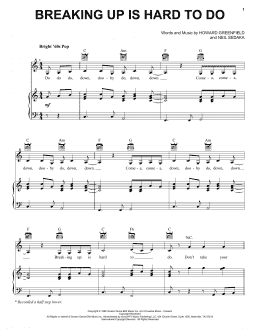page one of Breaking Up Is Hard To Do (Piano, Vocal & Guitar Chords (Right-Hand Melody))