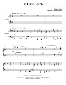 page one of Isn't She Lovely (Piano Duet)