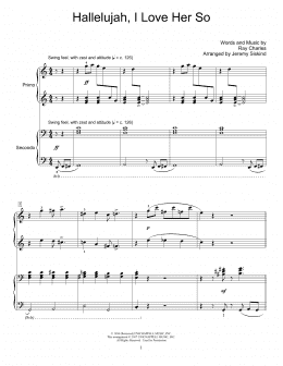 page one of Hallelujah, I Love Her So (Piano Duet)
