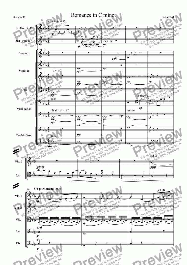 page one of Romance in C minor