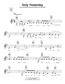 page one of Only Yesterday (Ukulele)