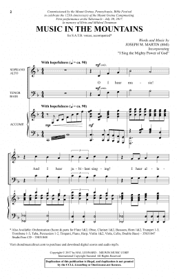 page one of Music In The Mountains (SATB Choir)