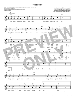 page one of Tom Dooley (Easy Lead Sheet / Fake Book)