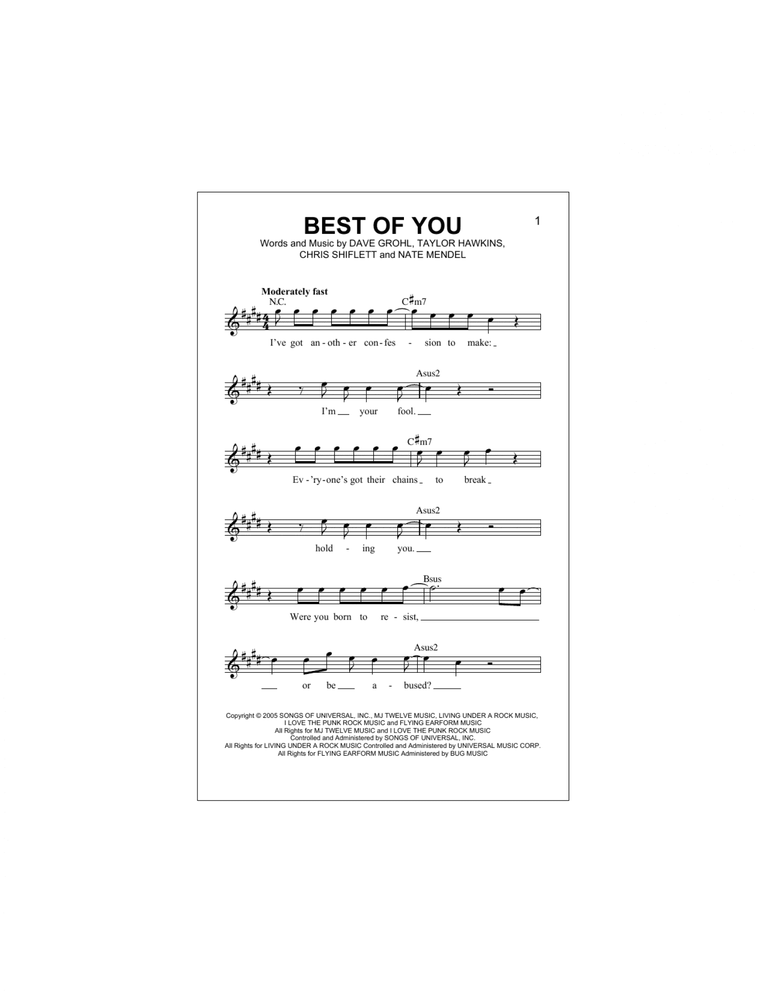 Best Of You (Lead Sheet / Fake Book)