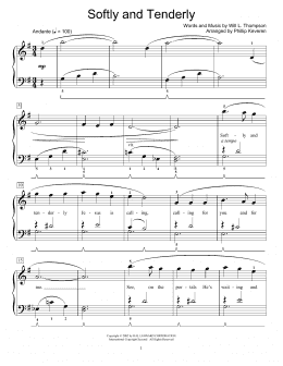 page one of Softly And Tenderly (arr. Phillip Keveren) (Educational Piano)