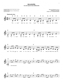 page one of Malaguena (Lead Sheet / Fake Book)