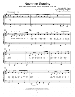 page one of Never On Sunday (Educational Piano)