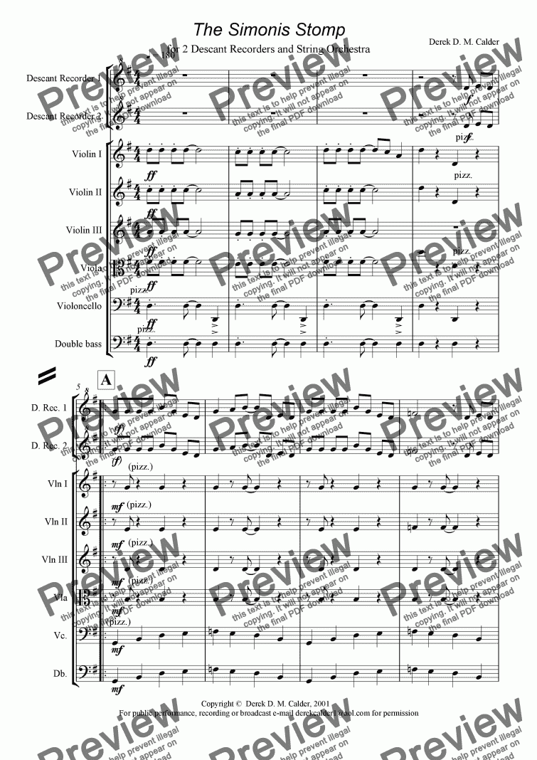page one of SIMONIS STOMP (for 2 Descant Recorders & String Orchestra)