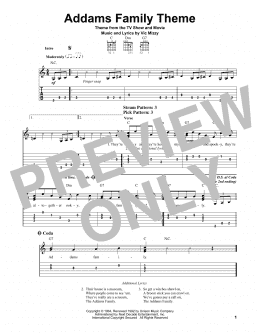 page one of The Addams Family Theme (Easy Guitar Tab)
