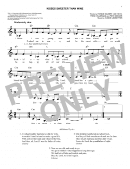 page one of Kisses Sweeter Than Wine (Easy Lead Sheet / Fake Book)