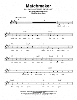 page one of Matchmaker (from Fiddler On The Roof) (Pro Vocal)