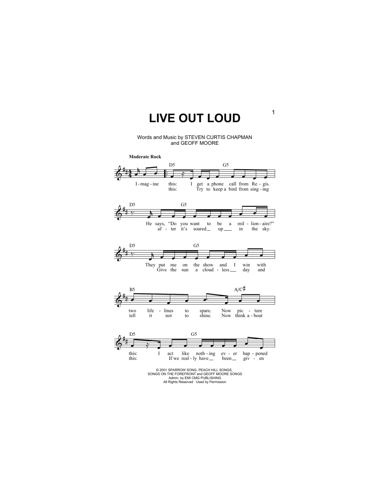 Live Out Loud (Lead Sheet / Fake Book)