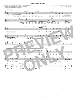page one of United We Stand (Lead Sheet / Fake Book)