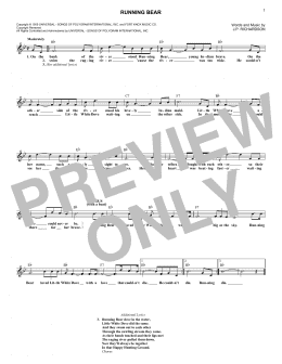 page one of Running Bear (Lead Sheet / Fake Book)