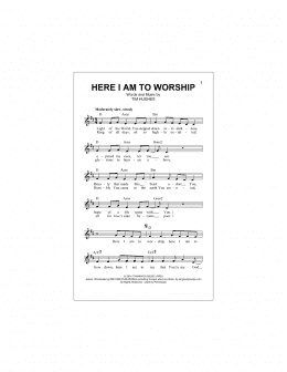 page one of Here I Am To Worship (Light Of The World) (Lead Sheet / Fake Book)