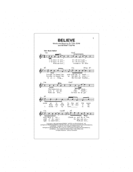 page one of Believe (Lead Sheet / Fake Book)