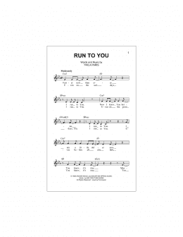 page one of Run To You (Lead Sheet / Fake Book)