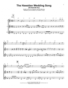 page one of The Hawaiian Wedding Song (Ke Kali Nei Au) (Ukulele Ensemble)