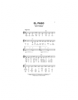 page one of El Paso (Lead Sheet / Fake Book)