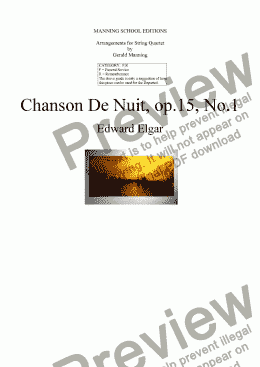 page one of ELGAR, E.- Chanson de Nuit, op.15 No.1 - arr. for String Quartet by Gerald Manning