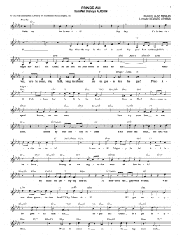 page one of Prince Ali (from Aladdin) (Lead Sheet / Fake Book)