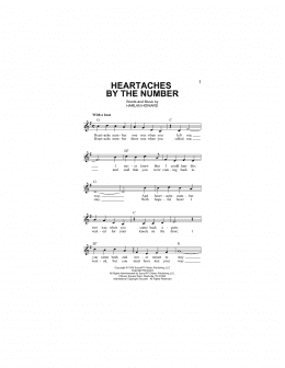 page one of Heartaches By The Number (Lead Sheet / Fake Book)