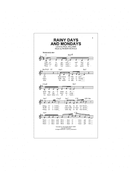 page one of Rainy Days And Mondays (Lead Sheet / Fake Book)