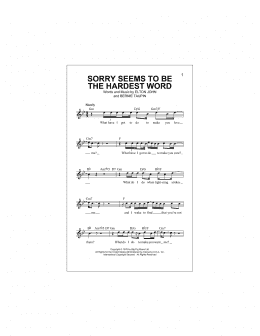 page one of Sorry Seems To Be The Hardest Word (Lead Sheet / Fake Book)